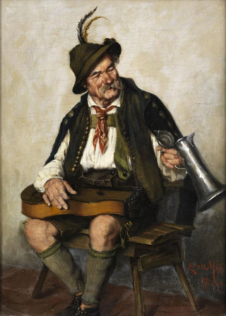 Ernst Mller - Zitherspieler mit Bierkanne.webp