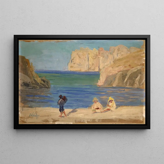 Ernst Schiess - Rocky Bay with Two Seated Figures.webp