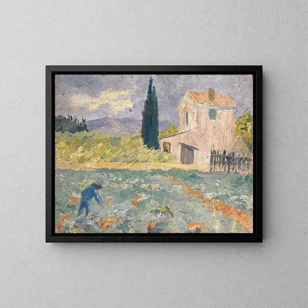 Ferme du Sud avec champ - Ernst Schiess — framed artwork on a wall
