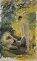 Dos jóvenes desnudos en un río en el bosque - Ernst Schiess — vista de la obra