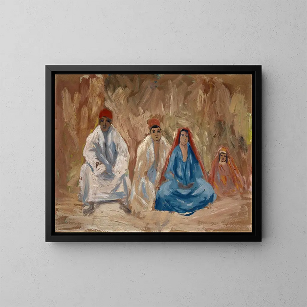 Cuatro beduinos encorvados - Ernst Schiess — cuadro enmarcado en la pared