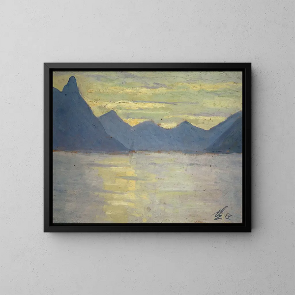 Vista del lago de Lugano hacia las montañas de Porlezza - Ernst Schiess — cuadro enmarcado en la pared