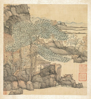Érudit lisant dans une hutte de chaume près d'une cascade - Chen Hongshou