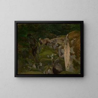 Eugen Bracht - Bemooste Felsen im Waldtal.webp