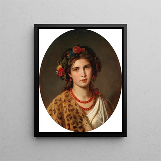 Eugen Felix - Portrait of a Girl with Wreath of Roses in her Hair and Leopard Skin.webp