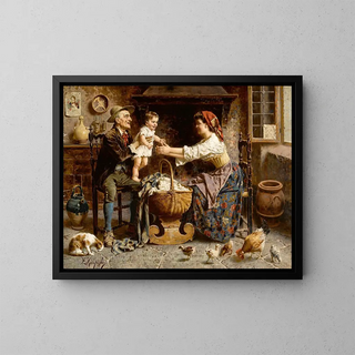 La familia feliz - Eugenio Zampighi — cuadro enmarcado en la pared