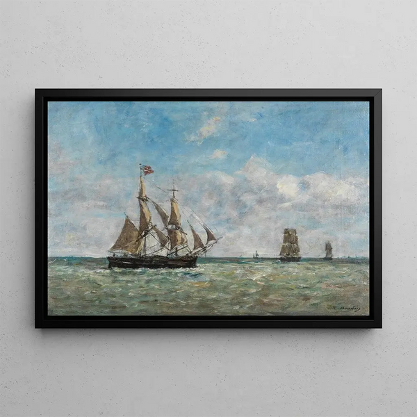 Bateaux de pêche devant Trouville - Eugène Boudin — cuadro enmarcado en la pared