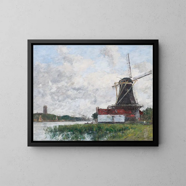Molino en las orillas del Mosa en Dordrecht - Eugène Boudin — cuadro enmarcado en la pared