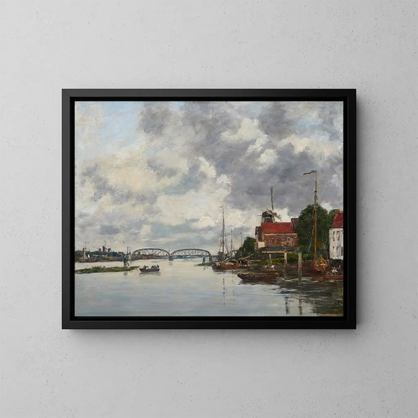 Puente de Dordrecht sobre el Mosa - Eugène Boudin — cuadro enmarcado en la pared