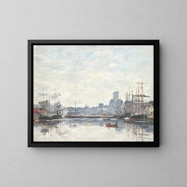 El puerto en tiempo de niebla - Eugène Boudin — cuadro enmarcado en la pared