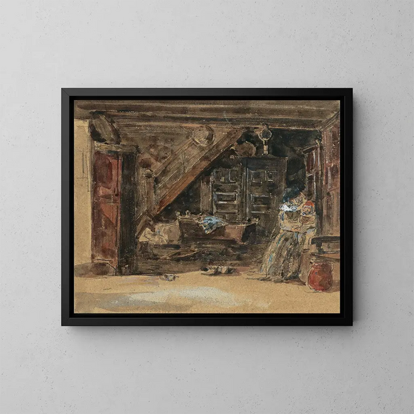 Interior Breton painting, watercolor - Eugène Boudin — framed artwork on a wall