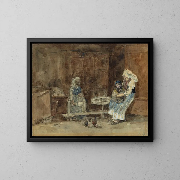 Interior Breton, maternity - Eugène Boudin — framed artwork on a wall
