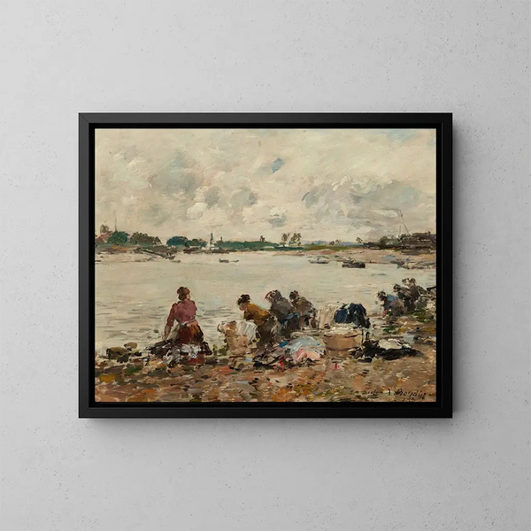 Lavadoras al borde de la Touques - Eugène Boudin — cuadro enmarcado en la pared