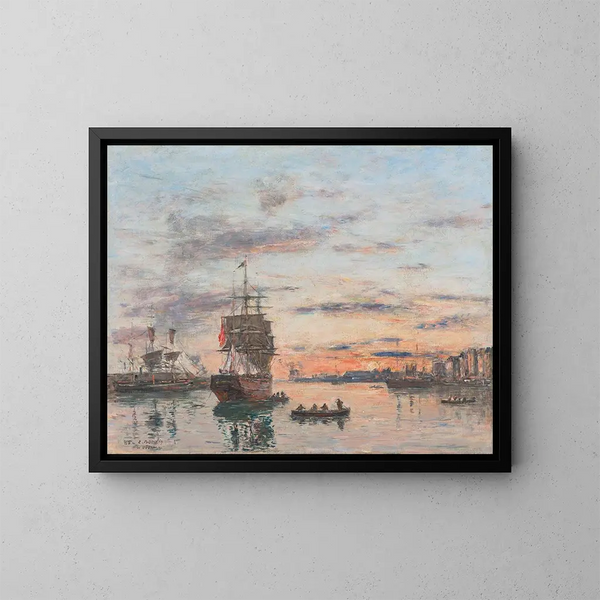 Le Havre, el puerto del futuro - Eugène Boudin — cuadro enmarcado en la pared