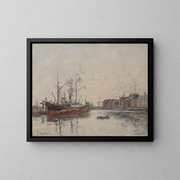 Le Havre, el puerto de la Barre - Eugène Boudin — cuadro enmarcado en la pared