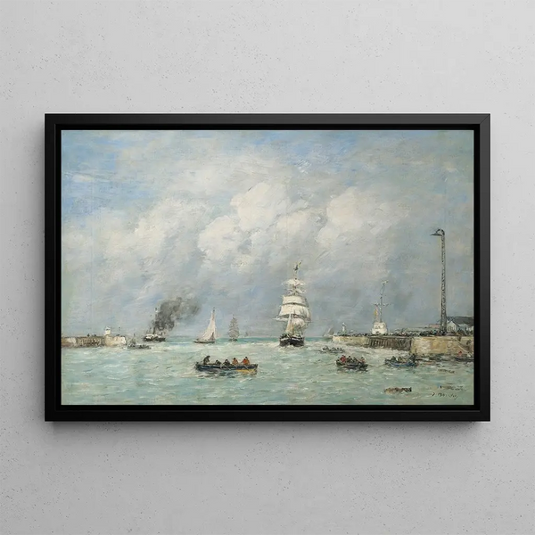 Le Havre, entrada del puerto - Eugène Boudin — cuadro enmarcado en la pared