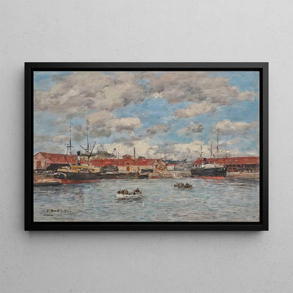 Le Havre, el puerto de los muelles - Eugène Boudin — cuadro enmarcado en la pared