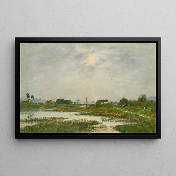 Los bordes de la Touques durante las mareas altas - Eugène Boudin — cuadro enmarcado en la pared