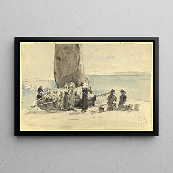 Carga de barcos - Eugène Boudin — cuadro enmarcado en la pared