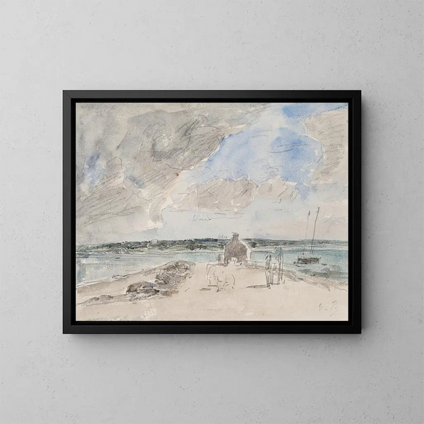 Plougastel, el paso en la desembocadura del río de Landerneau - Eugène Boudin — cuadro enmarcado en la pared