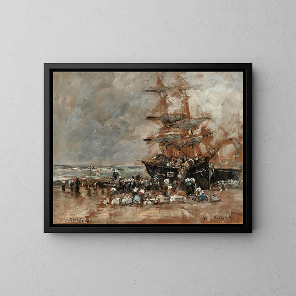 Retorno del Terreneuvier en Portrieux - Eugène Boudin — cuadro enmarcado en la pared