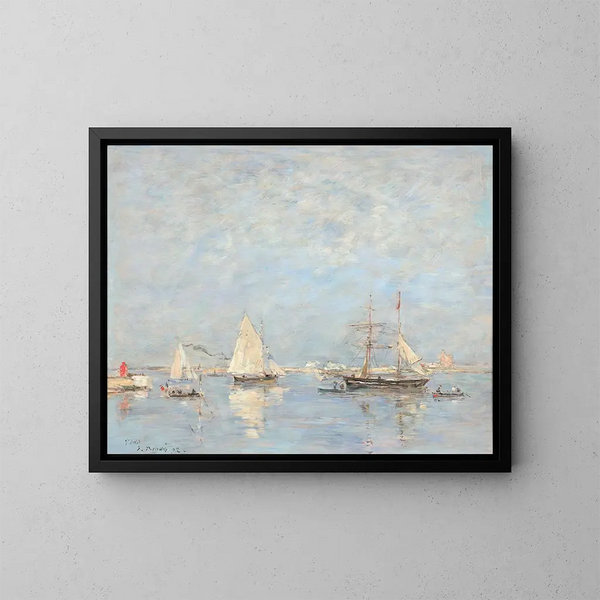 Salida de las barcas en Saint-Vaast-la-Hougue - Eugène Boudin — cuadro enmarcado en la pared