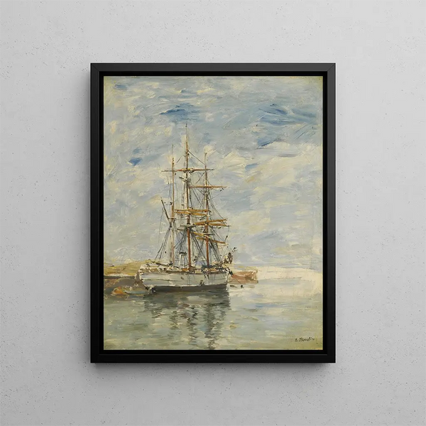 Tres-mástiles anclados - Eugène Boudin — cuadro enmarcado en la pared
