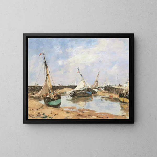 Barcas de Trouville entre las embarcaderos - Eugène Boudin — cuadro enmarcado en la pared