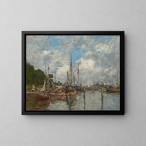Un rincón del puerto en Trouville - Eugène Boudin — cuadro enmarcado en la pared