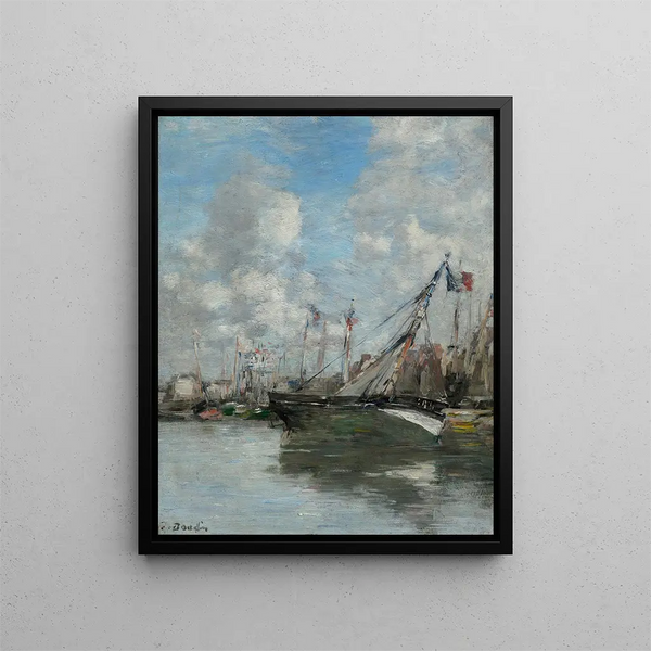 Trouville, barcas varadas - Eugène Boudin — cuadro enmarcado en la pared
