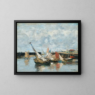 Barcas en Trouville, marea baja - Eugène Boudin — cuadro enmarcado en la pared