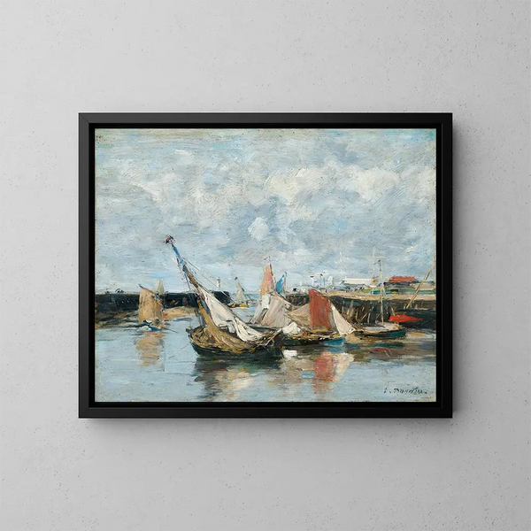 Barcas en Trouville, marea baja - Eugène Boudin — cuadro enmarcado en la pared