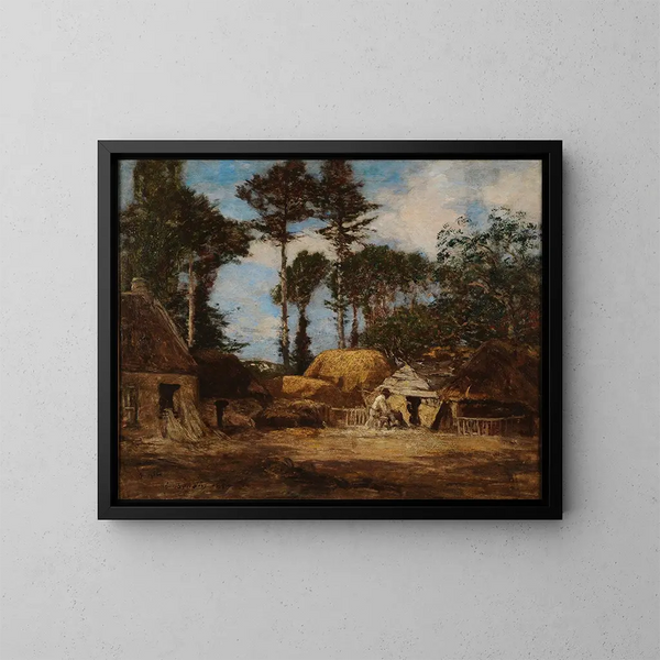 Una granja en Bretaña - Eugène Boudin — cuadro enmarcado en la pared
