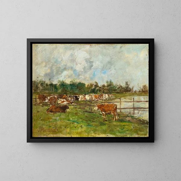 Vacas en el prado - Eugène Boudin — cuadro enmarcado en la pared