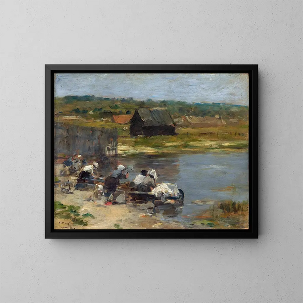 Lavadoras junto al estanque - Eugène Boudin — cuadro enmarcado en la pared