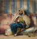 Un hombre con traje oriental fumando en un sofá - Eugène Delacroix — vista de la obra
