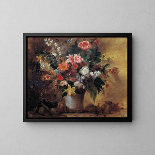 Naturaleza muerta con flores - Eugène Delacroix — cuadro enmarcado en la pared