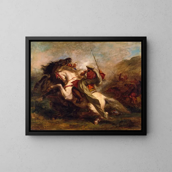 Collision of Moorish Cavalrymen - Eugène Delacroix — framed artwork on a wall