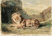 León acostado en un paisaje - Eugène Delacroix — vista de la obra