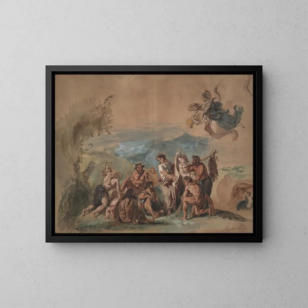 Orfeo llevando la civilización a los ancestros bárbaros de los griegos - Eugène Delacroix — cuadro enmarcado en la pared