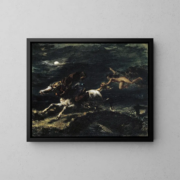 Tam O'Shanter painting pursued by witches - Eugène Delacroix — framed artwork on a wall
