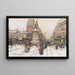 La plaza de Clichy bajo la nieve, París - Eugène Galien-Laloue — cuadro enmarcado en la pared