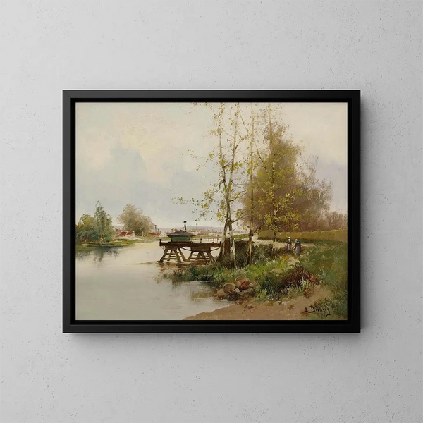 L'étang au bord du village - Eugène Galien-Laloue — cuadro enmarcado en la pared