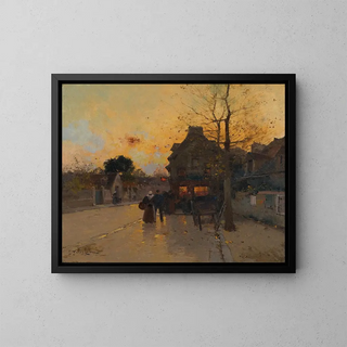 Pueblo una tarde de otoño - Eugène Galien-Laloue — cuadro enmarcado en la pared