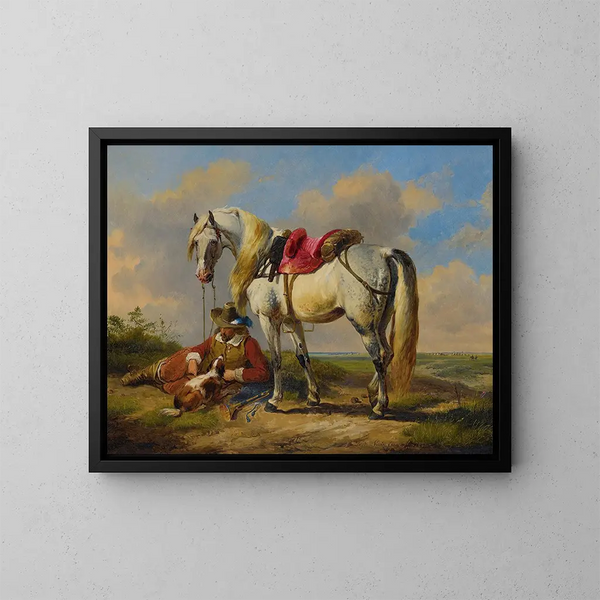 Un caballero en reposo - Eugène Joseph Verboeckhoven — cuadro enmarcado en la pared