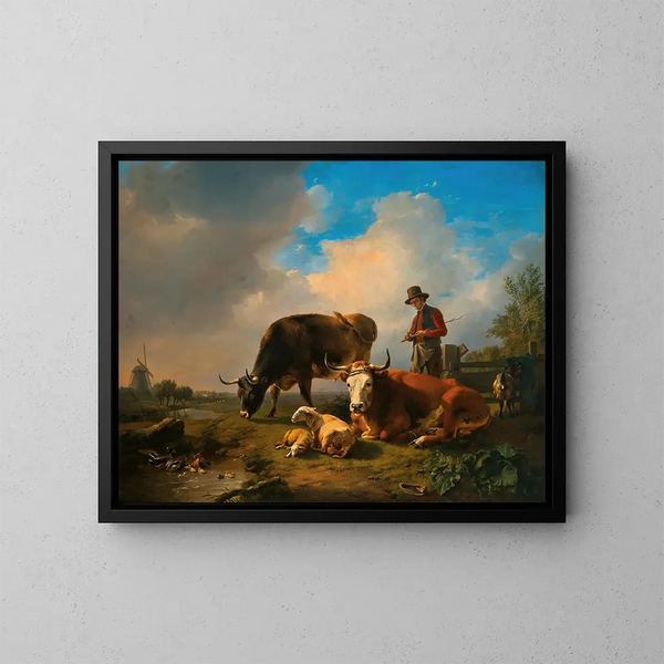 Una idílica pastoral - Eugène Joseph Verboeckhoven — cuadro enmarcado en la pared