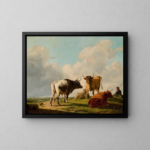 Vacas en el prado - Eugène Joseph Verboeckhoven — cuadro enmarcado en la pared