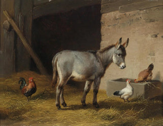 Donkey and hens in the barn - Eugène Joseph Verboeckhoven — artwork view
