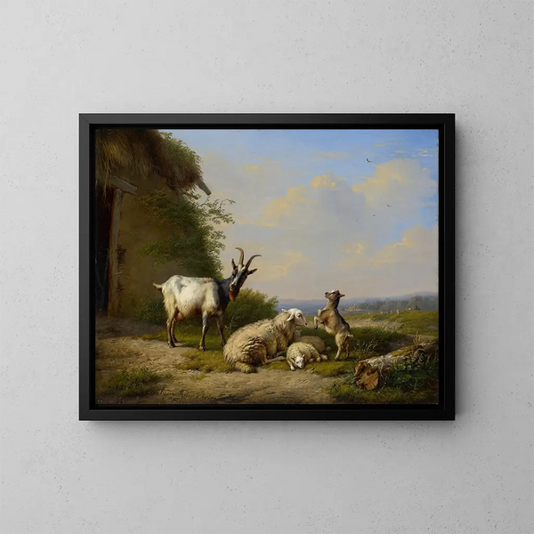 de cabras y ovejas - Eugène Joseph Verboeckhoven — cuadro enmarcado en la pared