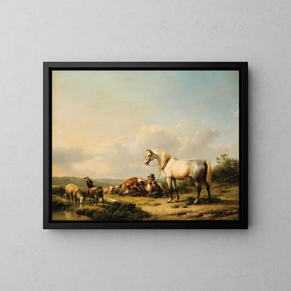 Caballero en reposo - Eugène Joseph Verboeckhoven — cuadro enmarcado en la pared